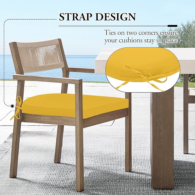 Wellsin Outdoor Chair Cushions for Patio Furniture, 3-Year Color Fastness Patio Chair Cushions Set of 2, Water Resistant Round Corner Outdoor Seat Cushions 17"X16"X2", Yellow