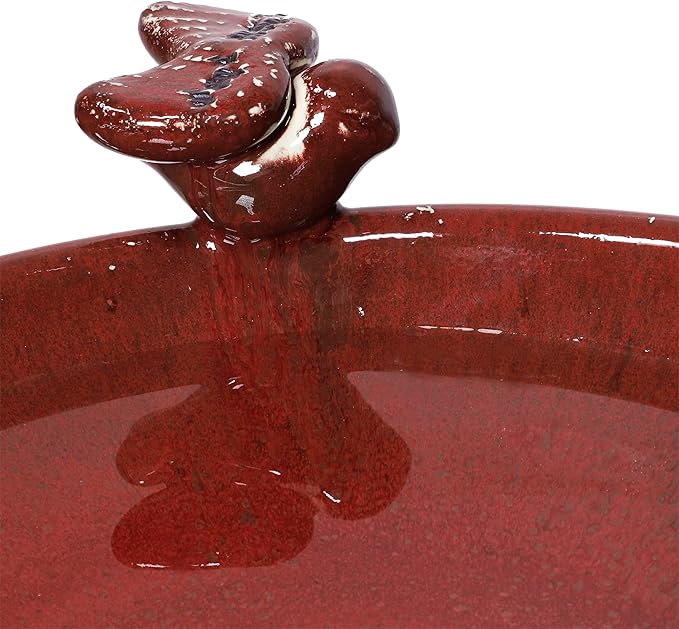 Alpine Corporation 25" Tall Outdoor Antique Ceramic Birdbath with 2 Bird Figurines - Vintage Style Garden Bird Bath Bowl for Patio, Yard, Lawn Decor, Red