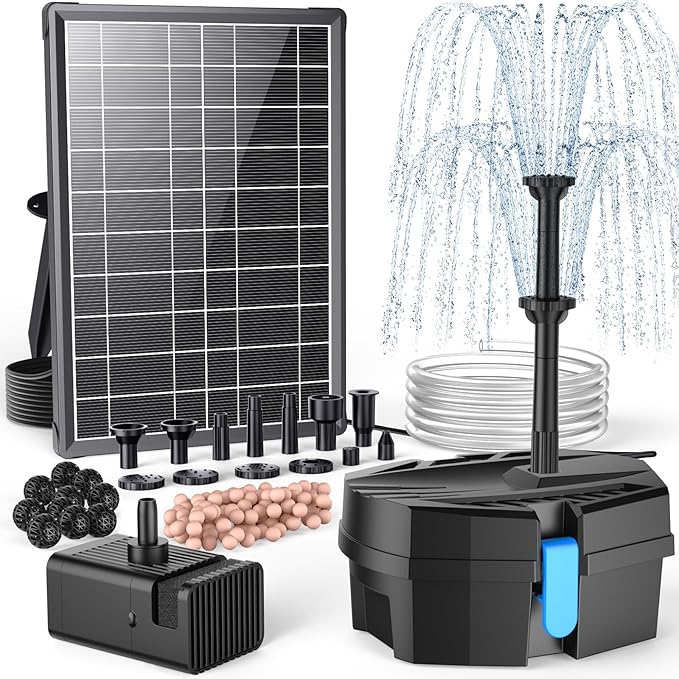 POPOSOAP Solar Fountain Pump with Pond Filter Kit, 8W Solar Pond Pump with Pond Filter Box, Pond Filter for Outdoor Pond Garden Fountain Waterfall DIY Water Feature-P3081
