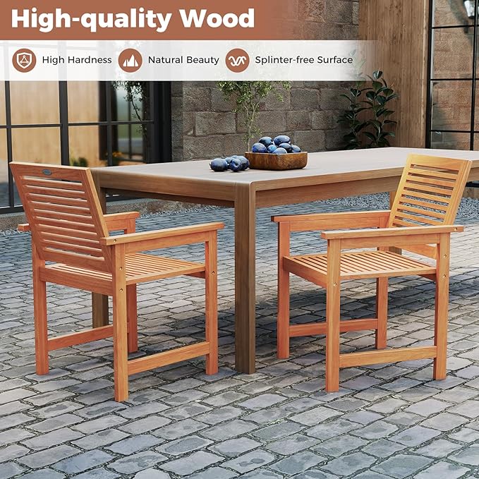 Tangkula 7-Piece Patio Wood Dining Table Set, Outdoor Rectangular Table and 6 Armchairs with 2" Umbrella Hole, Outside Furniture Set for Backyard, Poolside, Garden, Lawn