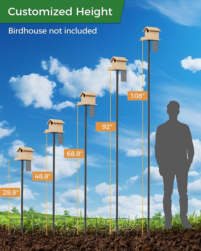 Bird Feeder Pole, 108 inch Bird Feeder Stand Station with Squirrel Proof Baffle, Outdoors Birdhouse Pole Heavy Duty, Metal Black