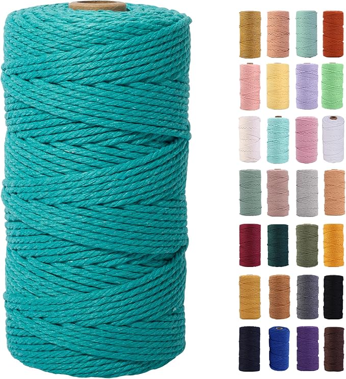 MAOQIAN Turquoise Macrame Cord 3mm x 109Yards,Colored Cotton Rope Colorful Cotton Cord Soft Craft Cord Twine for Wall Hanging Plant Hangers Crafts Decorative Projects