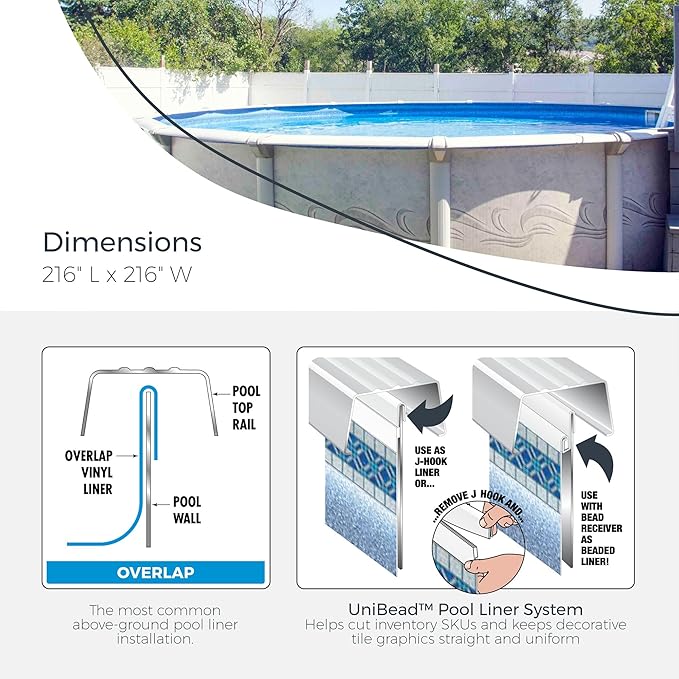 Swimline 18 Foot Round Durable 20 Gauge Vinyl Wall Overlap Pool Liner Cover for 48 and 52 Inch Above Ground Swimming Pools, Blue