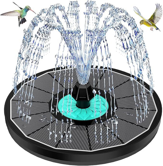 Solar Fountain Cyan Flower, Upgrade 3.5W Solar Bird Bath Fountains, Solar Powered Water Fountain with 7 Nozzles, 4 Fixed Pipes for Hummingbirds, Bird Bath, Garden, Pool, and Pond