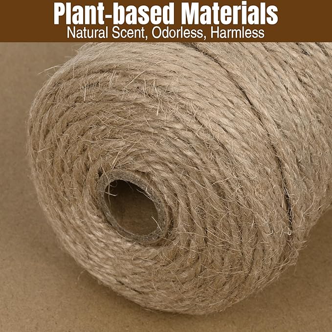 Jute Twine 3mm 656 Feet Long Natural Jute Twine String for Garden, Crafts, Plant Tying, Gift Packing, DIY Projects(2Rolls, 328Feet/Roll)
