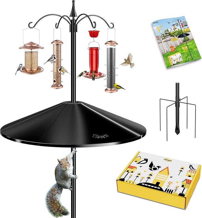 iBorn Bird Feeder Pole with Squirrel Baffle 78'' Wild Bird Feeder Pole Kit,Shepherd Hook with 19.5'' Oversized Guard Baffles for Feeders Outdoor Hanging (Feeders NOT Included)