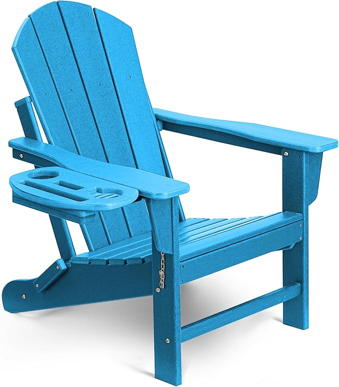 Adirondack Chair, HDPE Folding Adirondack Chair with Multifunctional Cup Holder, Weather Resistant Fire Pit Chair for porches, patios, patios, poolsides, Decks.