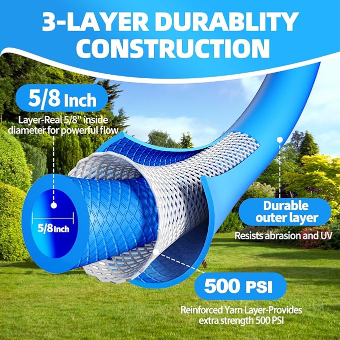 YOTOO Heavy Duty Hybrid Short Garden Hose, Lead in Water Hose 5/8-Inch by 6-Feet 150 PSI, Kink Resistant, All-Weather Flexible with Swivel Grip Handle and 3/4" GHT Solid Brass Fittings, Blue