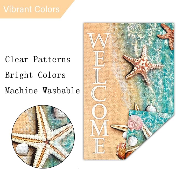 Louise Maelys Welcome Spring Summer Beach Garden Flag for Outside 12x18 Double Sided Vertical, Burlap Small Summer Starfish and Seashell Lake Garden Yard House Flags Seasonal Summer Outdoor Decoration