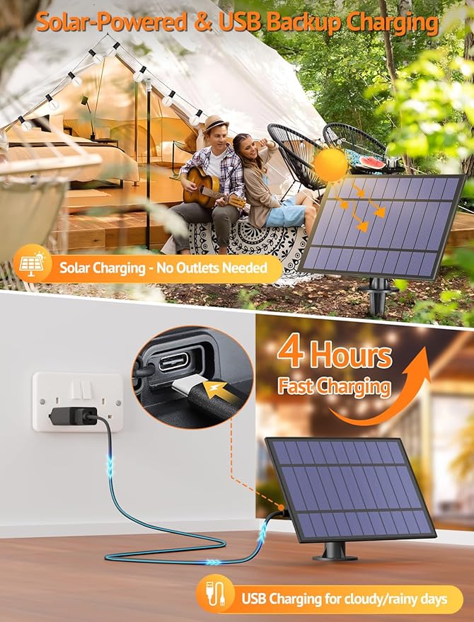 50FT(2x25FT) Solar String Lights Outdoor with Remote, Waterproof Dimmable 3 Modes Patio Lights with 20+2 LED G40 Bulbs for Cafe Bistro-Black