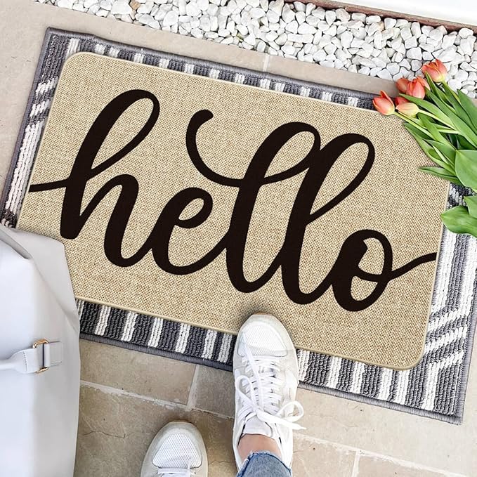 Artoid Mode Beige Hello Summer Doormat, Spring Home Decor Low-Profile Switch Rug Door Mat Floor Mat for Indoor Outdoor 17x29 Inch