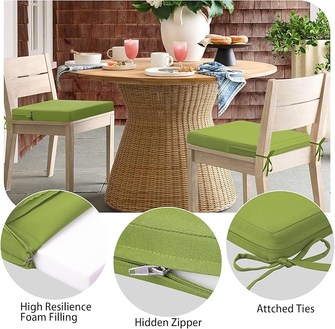 idee-home Outdoor Chair Cushions Set of 4, 19" x 19" Outdoor Seat Cushion Waterproof Patio Furniture with Ties, Dining Chair Pads