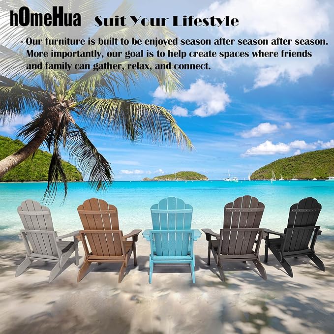 hOmeHua Folding Adirondack Chair Weather Resistant, Hard Plastic Imitation Wood Stripes Adirondack Chair, Easy to Fold Move & Maintain, Outdoor Chair for Patio, Backyard Deck, Fire Pit - Wood Color