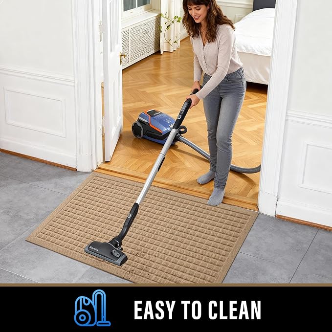 PLEASOR Front Door Mat Indoor Outdoor Entrance, Dirt Resistant and Absorbent Doormat, Sturdy Non-Slip Backing Entry Mat, Fade Resistant, Easy Clean Low-Profile Entryway Mat, 29x17, Beige