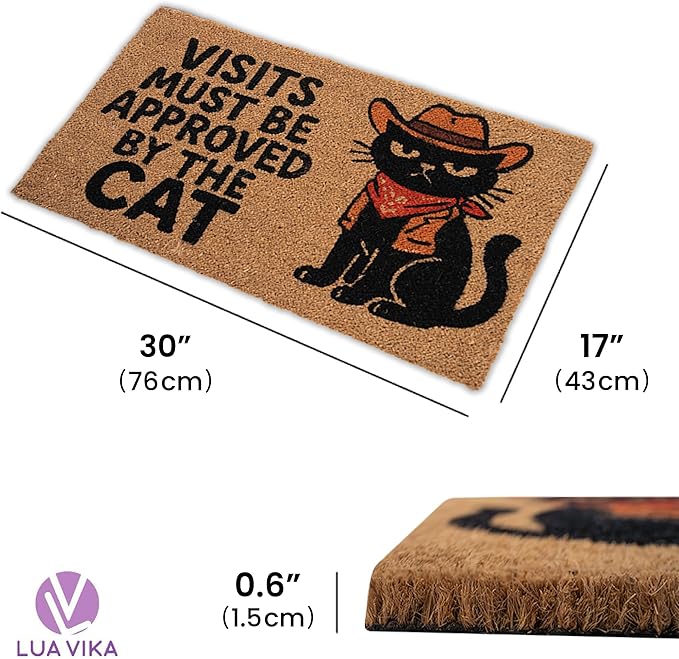 Coir Doormat Outdoor Entrance - Approved by The cat - 17"x30" - Funny Door mats Outside - Welcome mat Funny - Indoor/Outdoor Doormat