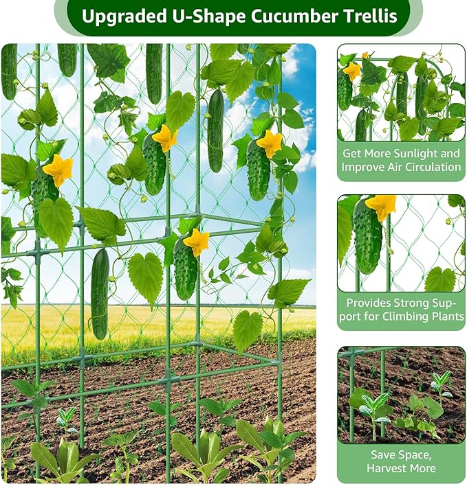 65"×48" Upgrade Heightened Cucumber Trellis for Raised Bed, U-Shape Garden Trellis for Climbing Plants Outdoor, Metal Arch Trellis for Fruit Vegetable Flower