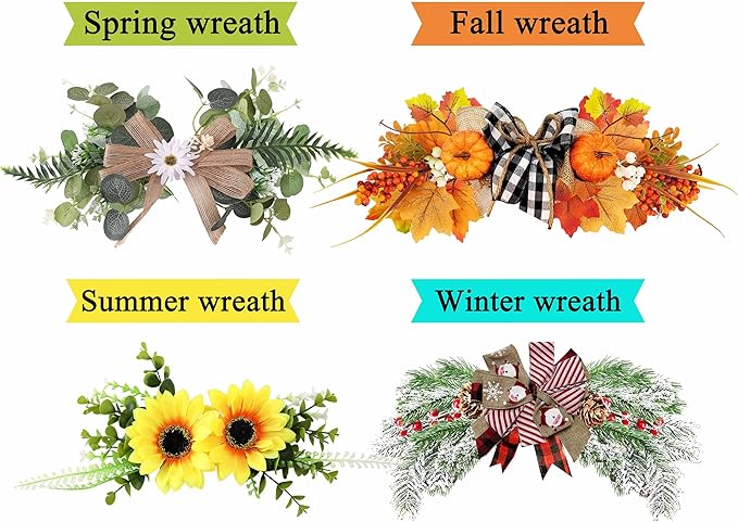 Interchangeable Welcome Sign for Front Door with 4 Seasonal Wreaths and 21 Changeable Icons, Farmhouse Rustic Outdoor Welcome Signs Porch, Holiday Spring Summer Winter Fall Decorations for Home Gifts