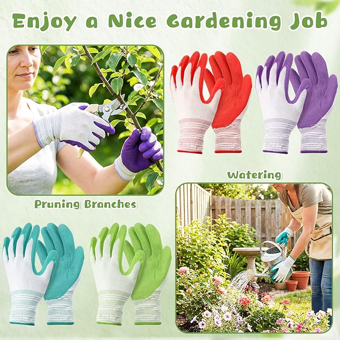 12 Pairs Gardening Gloves for Women Breathable Rubber Coated Garden Gloves Ladies Yard Protective Work with Grip for Outdoor Indoor Yard, General Purpose, 4 Colors