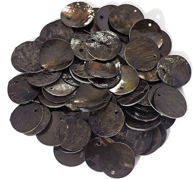 Firstmeet Shell Beads 65pcs Natural 20mm Flat Round Mussel Shell Coin Drop Charm Beads with Iridescent Back for Handcraft Jewelry Making(DIY-1023-Black Coffee-20)