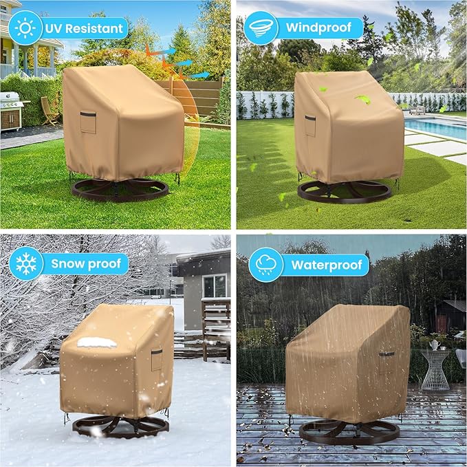Swivel Patio Chair Covers, 2 Pack Waterproof Outdoor Rocking Chair Covers, Lawn Patio Furniture Covers, Heavy Duty Lounge Chair Cover, 30" W×34" D×38.5" H, Brown