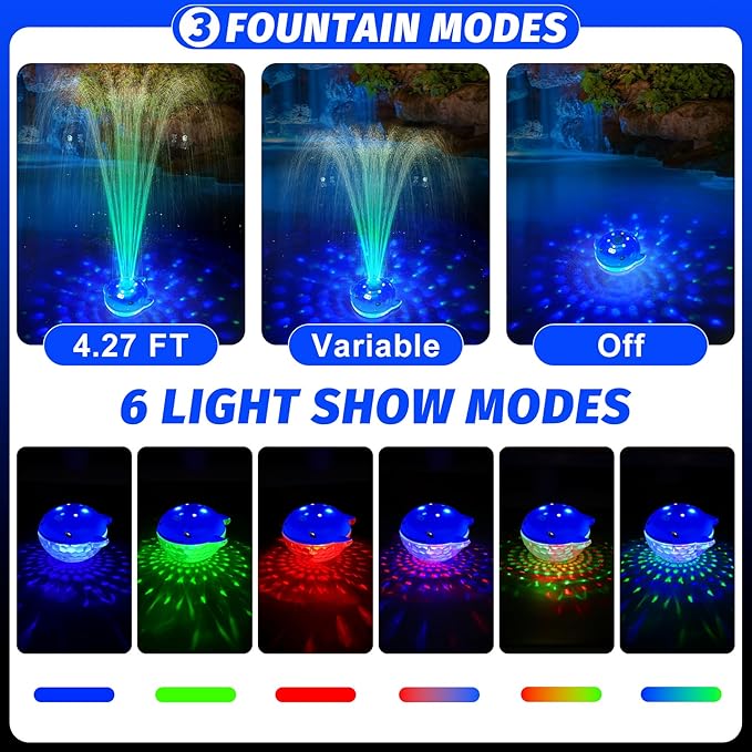 Pool Fountain with Remote, Dolphing Floating Pool Fountain with Lights, Above Ground Pool Water Fountains with Anchor, Swimming Pool Fountains for Inground Pool-1PC,Blue
