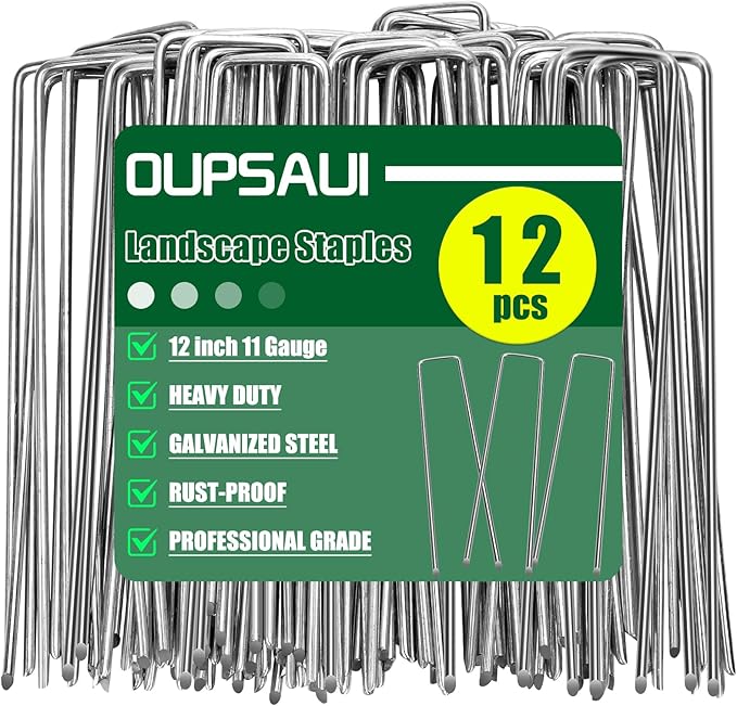 12 Inch 11 Gauge Galvanized Landscape Staples Stakes for Decoration, 12/25/50/100/150pcs Garden Metal Stakes for Weed Barrier Fabric, Fence Stakes, Tent Stakes (12in,12pcs)
