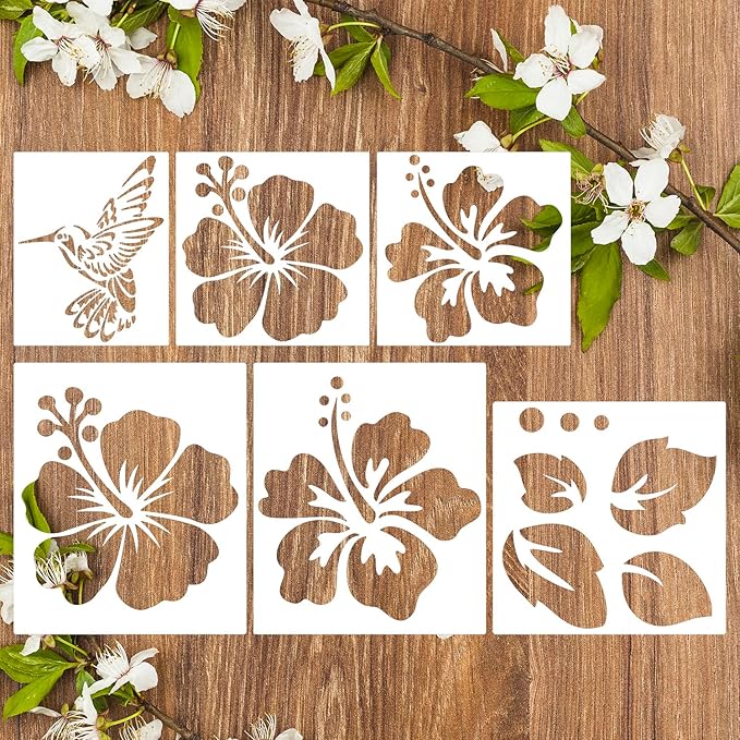 Large Flower Stencils for Wood Fence Hibiscus Stencil for Painting on Walls Furniture Fabrics DIY Decor