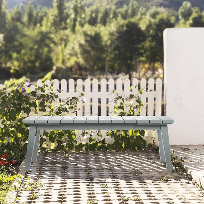 VINGLI Outdoor Wooden Bench, 45” 2-Person Backless Dining Bench, Weatherproof Outdoor Patio Bench for Porch Entryway Garden (1, Gray)