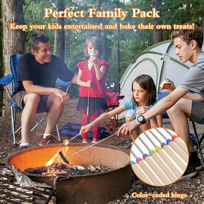 32 Inch Marshmallow Roasting Sticks Bulk, Smores Skewers for Fire Pit Kit, Hot Dog Camping Skewers Accessories Campfire Marshmellow Extendable Forks Bbq Tools Smores Sticks(20 Pack)