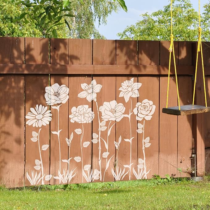 Large Flower Stencils for Painting - 10 Pcs, Reusable Templates for Wall, Wood, Furniture & More