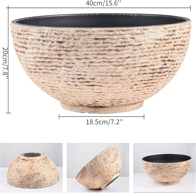 Sungmor Large Garden Bowl Planter Water Plant Pot, Miniature Landscaping Succulent Planter, 15.6 Inch Marble Texture Water Lily Pots, Small Fountain Base Mini Fish Pond Bird Bath