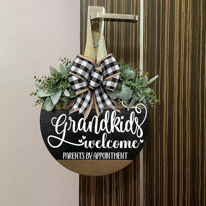 Welcome Sign for Front Door Decoration, 12" Round Wood Wreaths Hanging Welcome Sign Porch Farmhouse Decor Housewarming Gift