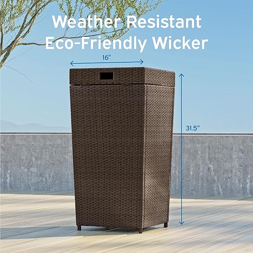 Nestl Outdoor Trash Can with Lid 30 Gallon Wicker Garbage Can for Patio, Brown