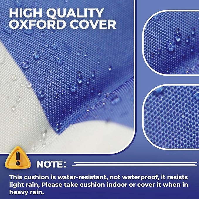 Outdoor Chaise Lounge Chair Cushion Set of 4, Waterproof 74.4 x 22 x 4.7 Inches Memory Foam Thickened Lounge Chair Cushions Replacement for Outdoor Furniture with Ties, Stripe Blue&White