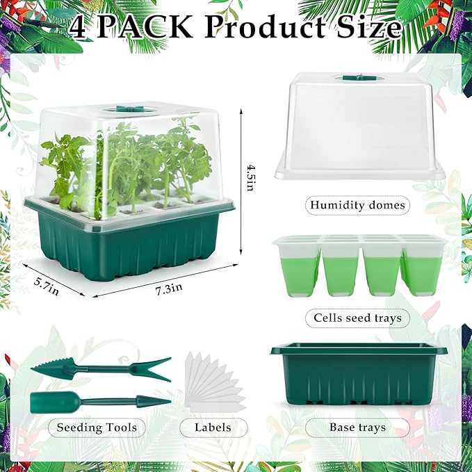 Seed Starter Tray, 24 Cells Indoor Seed Starter Kit, Flexible Silicone Designed Seedling Starter Trays, Germination Tray with Humidity Dome & Lids(4in Height), Reusable & Dishwasher Safe, BPA-FREE