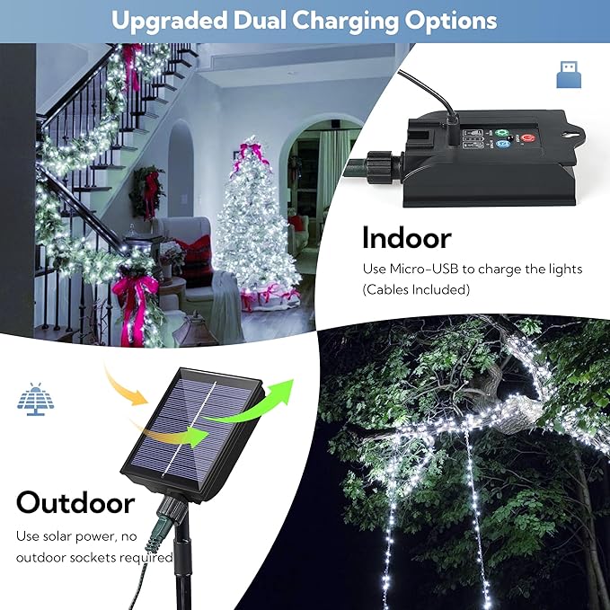 woohaha 2 Pack Solar String Lights,Total 144ft 400 LED Solar White Christmas Lights Outdoor with Remote and Timer, 8 Modes Solar Tree Light Waterproof Solar Fairy Light for Garden,Yard,Patio,Party