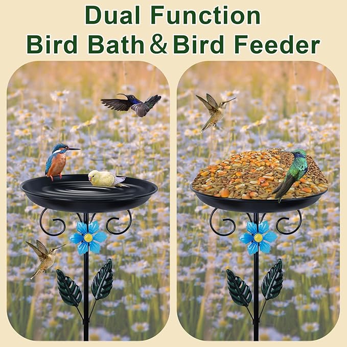 hogardeck 40” Metal Bird Bath for Outside, Freestanding Birdbaths & Birdfeeder for Outdoors, Upgraded 5 Pronged Base Bird Baths Feeder Bowl for Garden Patio Yard Lawn Decor