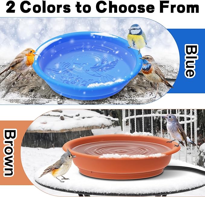 Heated Bird Bath Bowl for Outside,100W Thermostatically Controlled Heated Birdbath Single Bowl Water Heated Bird Bath for Outdoor Winter Garden Patio Yard Lawn Deck(Brown)