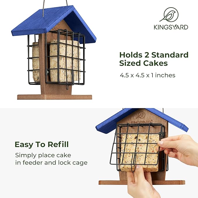 Kingsyard Recycled Plastic Double Suet Feeder with Rainproof Roof & Perch, Cage Suet Bird Feeders for Outdoors Hanging, Great for Woodpecker, Chickadee, Nuthatch (Green)