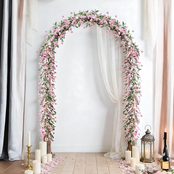 Artgar Flower Garland 6Ft Spring/Summer Garland Floral Garlands for Mantle All Year Round Paper Garlands Decor for Indoor Outdoor Home Wedding Arch Porch Stair Backdrop Year Round Decor (Pink)