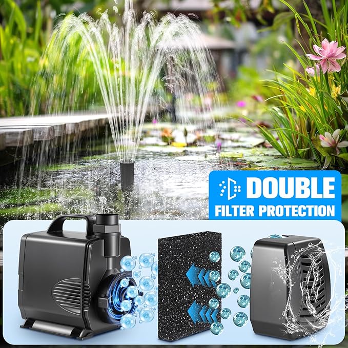 Submersible Pump RGB Pond Filter System Kits,3-in-1 Pond Filter Fountain with Colorful Lights,660GPH Pond Filter Box,Multi-layer Filtration, Applicable to Garden Pond,Fish Tank,Water Feature