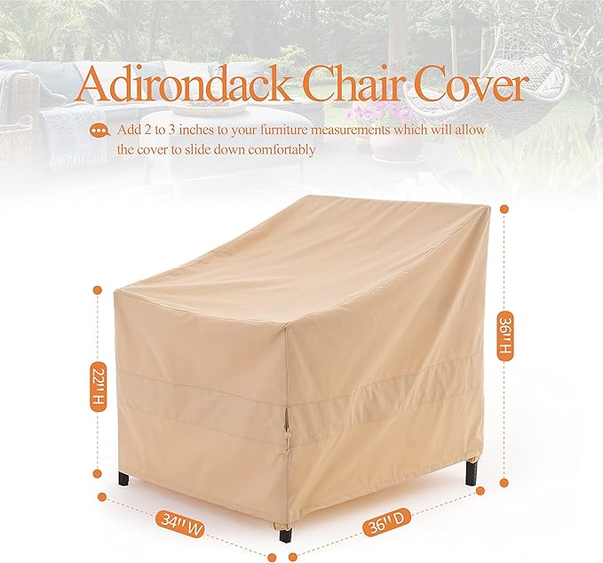 WJ-X3 Patio Chair Covers, Heavy Duty Waterproof Outdoor Patio Furniture Covers for Outdoor Chairs, Adirondack Chairs, Tolix Chairs, Beige, 34"W x 36"D x 36"H, 2 Pack