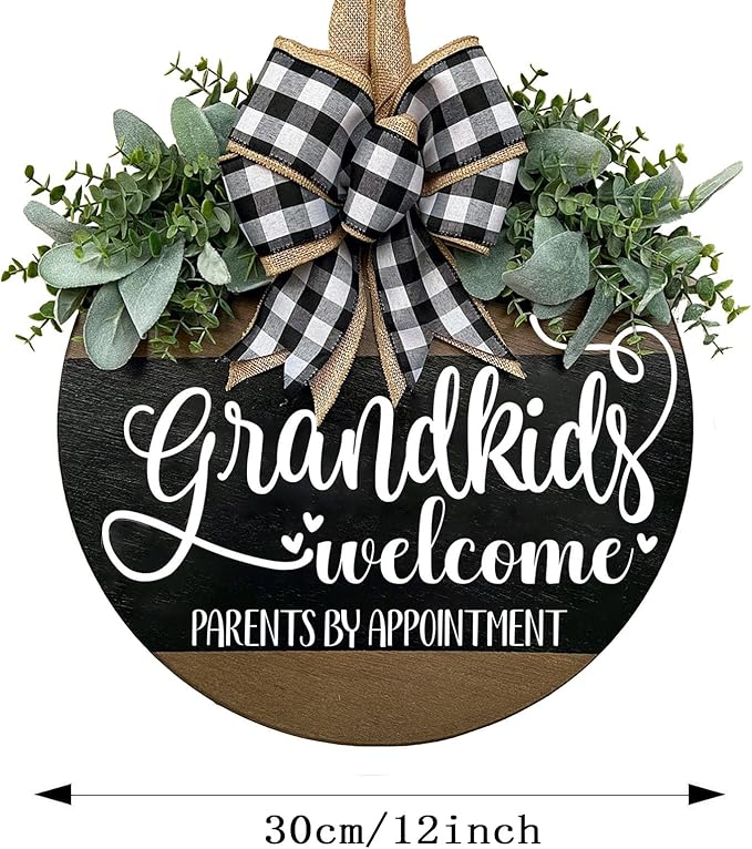 Welcome Sign for Front Door Decoration, 12" Round Wood Wreaths Hanging Welcome Sign Porch Farmhouse Decor Housewarming Gift