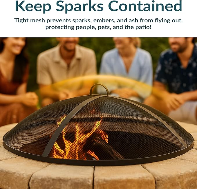 Sunnydaze Heavy-Duty Steel Mesh Fire Pit Screen - Fire Pit Spark Screen with Handle - 24-Inch Diameter