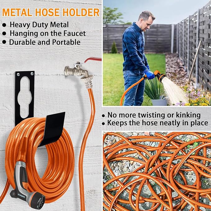 WaterHose Holder, 2 Pack Heavy Duty Wall Mount, Metal Hose Reel, Sturdy Hose Hanger Rack Stand for Outdoor Yard & Garage Storage