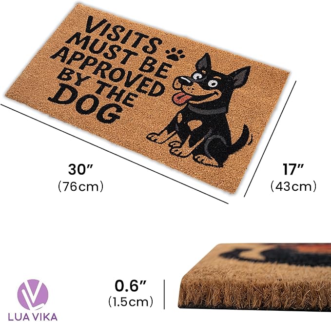 Coir Doormat Outdoor Entrance - Approved by The Dog - 17"x30" - Funny Door mats Outside - Welcome mat Funny - Indoor/Outdoor Doormat