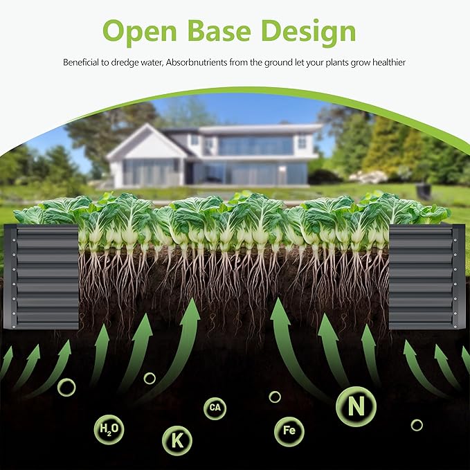 8x2x2FT Galvanized Raised Garden Bed Kit, Galvanized Planter Raised Garden Boxes Outdoor, Large Metal Raised Garden Beds for Vegetables-Grey