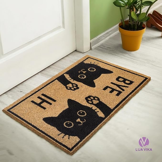 Coir Doormat Outdoor Entrance - Hi Bye Cat - 17"x30" - Funny Door mats Outside - Welcome mat Funny - Indoor/Outdoor Doormat