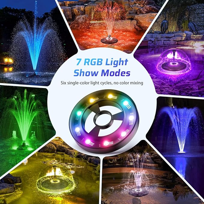 Antfraer Floating Pond Fountain with LED Lights - 40W 660GPH Pump with 3 Spray Modes, Floating Fountain 27FT Power Cord & 65.6FT Mooring Line for Garden Ponds, Waterfalls & DIY Water Features