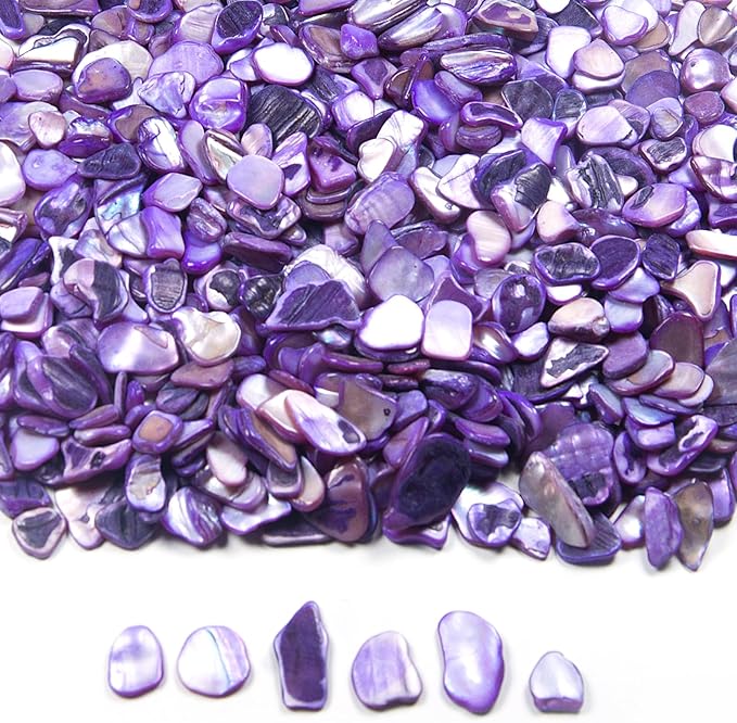 Purple Crushed Shells for Crafts, Small Natural Crushed Seashells Pieces Chips, Dyed Mosaic Sea Shell Fragments for Resin Art, DIY Vase, Table Scatter, Weddings Party, Home Decoration 14.5 oz